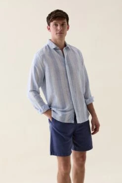 Aker Multi Blues Stripe Linen Shirt -Buff Shop Aker Multi Blues Stripe Shirt1