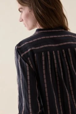 Aldwick Charcoal Stripe Nehru Shirt -Buff Shop Aldwick Charcoal Stripe Nehru Shirt1