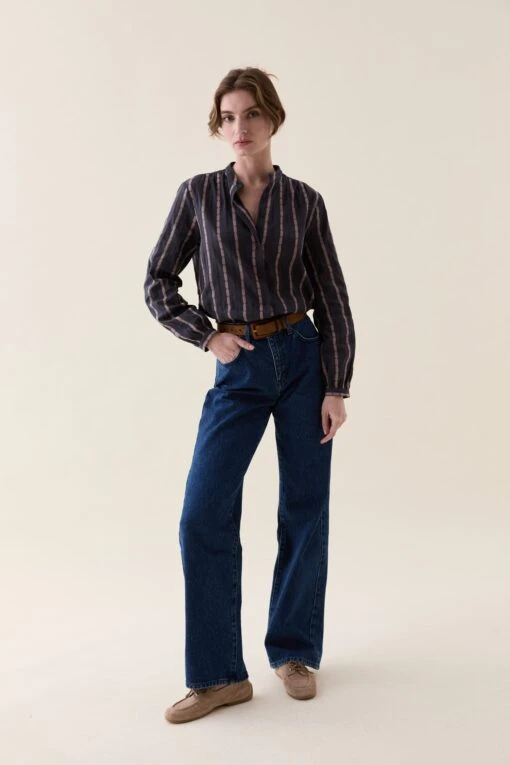 Aldwick Charcoal Stripe Nehru Shirt - Image 2