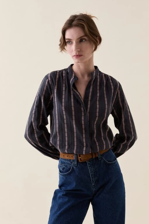 Aldwick Charcoal Stripe Nehru Shirt - Image 3