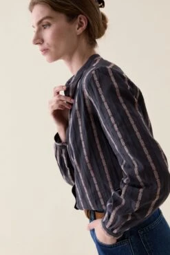 Aldwick Charcoal Stripe Nehru Shirt -Buff Shop Aldwick Charcoal Stripe Nehru Shirt4