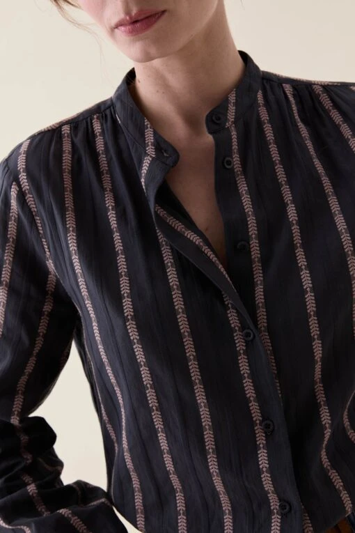 Aldwick Charcoal Stripe Nehru Shirt - Image 4