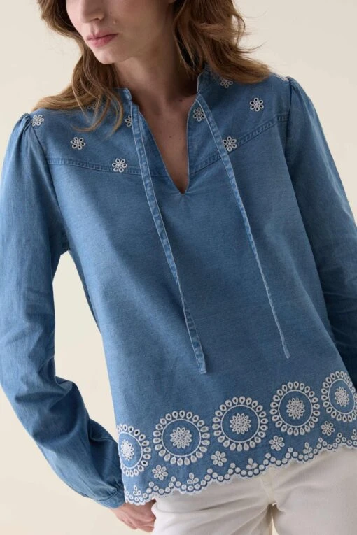 Amberley Denim Broderie Blouse - Image 5