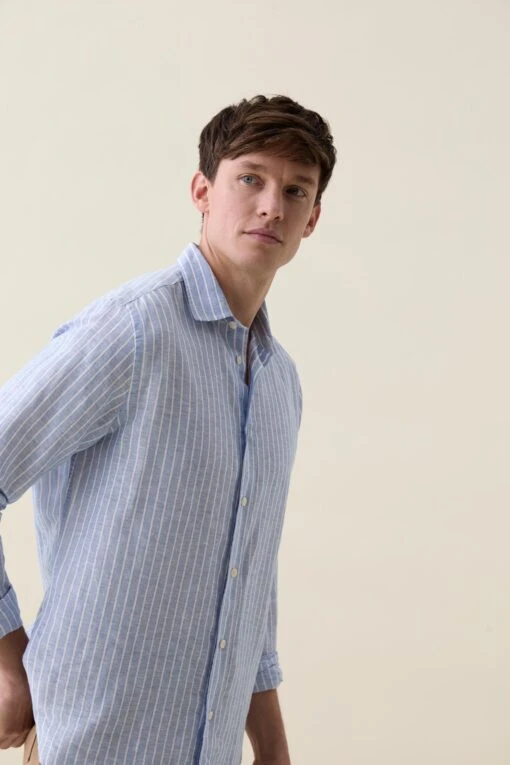 Beacon Blue Stripe Linen Shirt - Image 2