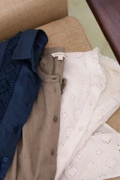 Fairlea Scoop Neck Broderie Blouse -Buff Shop Broderie Tops