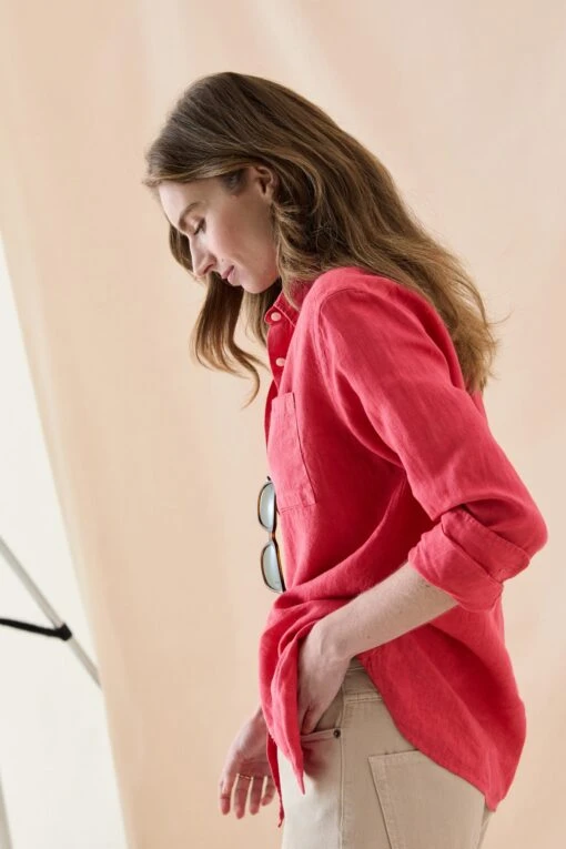 Burley Washed Red Linen Shirt - Image 3