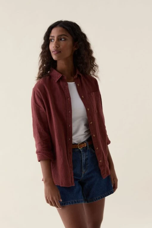 Burley Washed Rust Linen Shirt - Image 5
