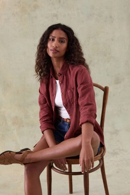 Burley Washed Rust Linen Shirt - Image 2