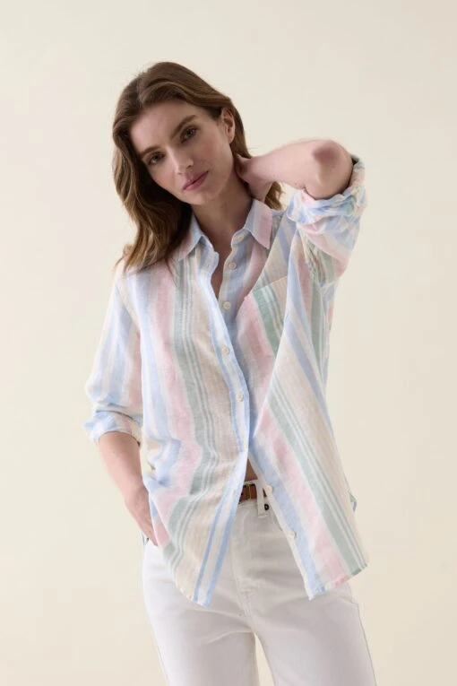 Cambray Multi Stripe Linen Blend Shirt - Image 5