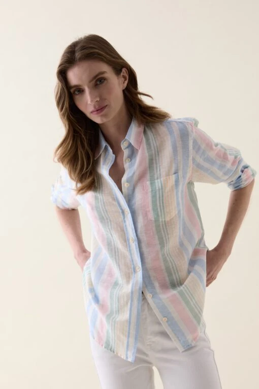 Cambray Multi Stripe Linen Blend Shirt - Image 4