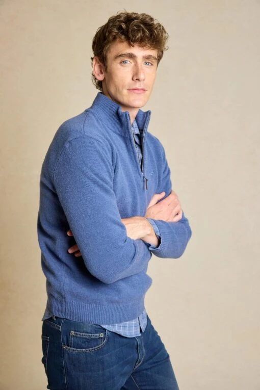 Colesbourne Denim Blue Half Zip Jumper - Image 2