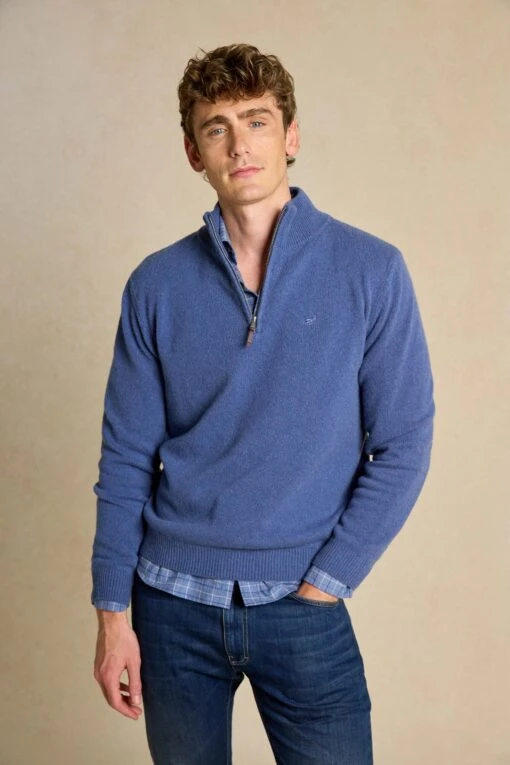 Colesbourne Denim Blue Half Zip Jumper