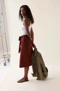 Compton Rust Linen Blend Midi Skirt -Buff Shop Compton Rust Linen Midi Skirt1