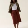 Compton Rust Linen Blend Midi Skirt -Buff Shop Compton Rust Linen Midi Skirt2