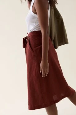 Compton Rust Linen Blend Midi Skirt -Buff Shop Compton Rust Linen Midi Skirt4