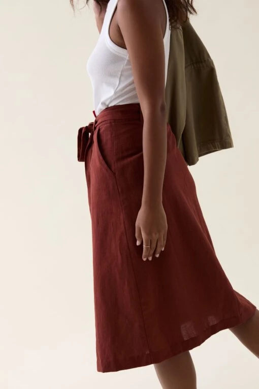 Compton Rust Linen Blend Midi Skirt - Image 4