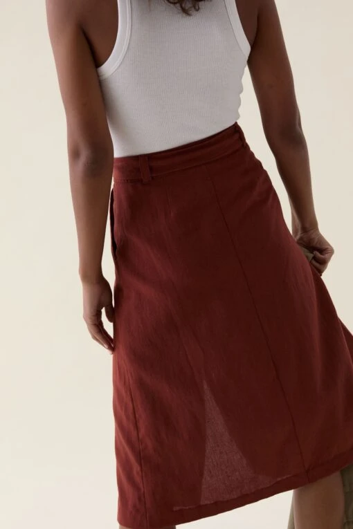 Compton Rust Linen Blend Midi Skirt - Image 5