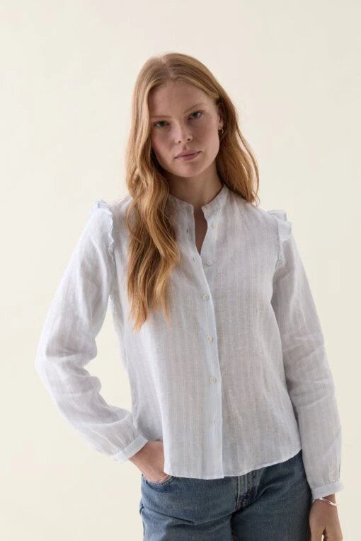 Ellen Ruffle Sleeve Linen Shirt - Image 3