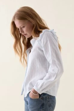 Ellen Ruffle Sleeve Linen Shirt -Buff Shop Ellen Ruffle Sleeve Linen Shirt2
