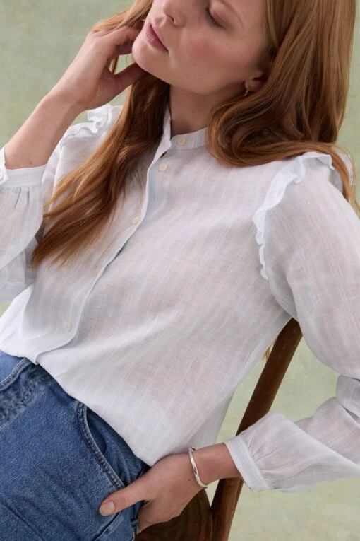 Ellen Ruffle Sleeve Linen Shirt - Image 2