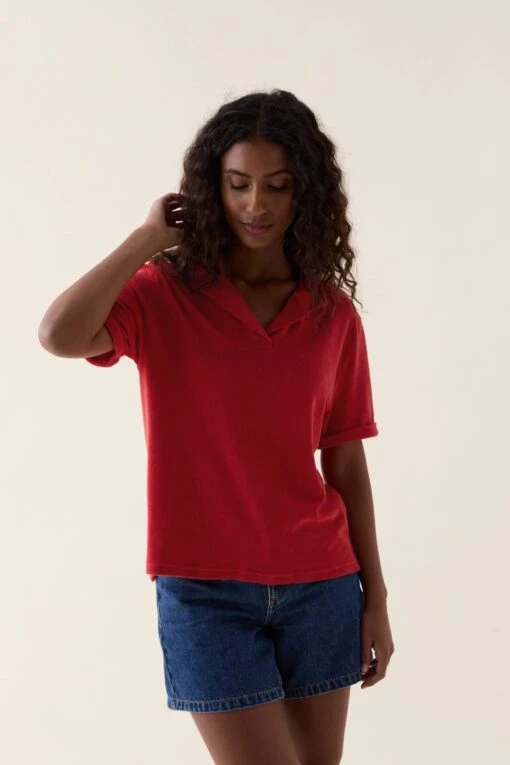 Elsted Red Towelling Polo - Image 3