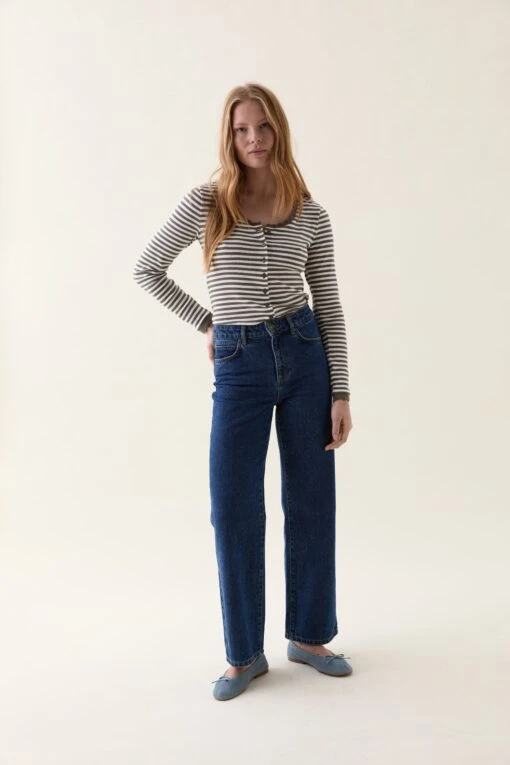 Felpham Khaki Stripe Button Top - Image 5