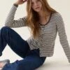 Felpham Khaki Stripe Button Top -Buff Shop Felpham Khaki Stripe Button Top4