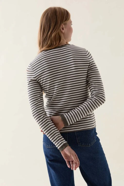 Felpham Khaki Stripe Button Top - Image 6