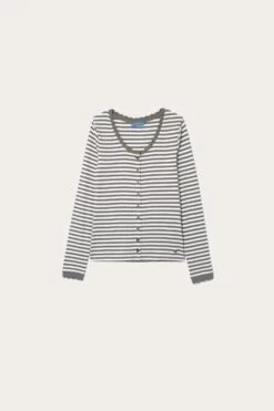 Felpham Khaki Stripe Button Top -Buff Shop Felpham Khaki Syripe Top
