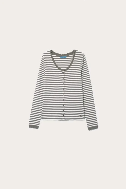 Felpham Khaki Stripe Button Top - Image 7