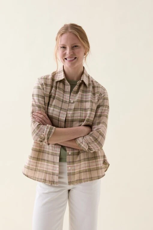Frimley Khaki Check Linen Shirt - Image 2
