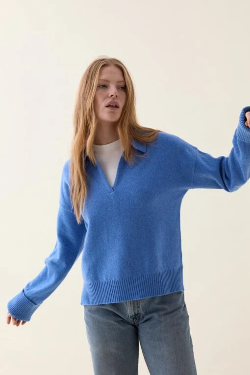 Hale Cornflower Open Collar Jumper - Image 4