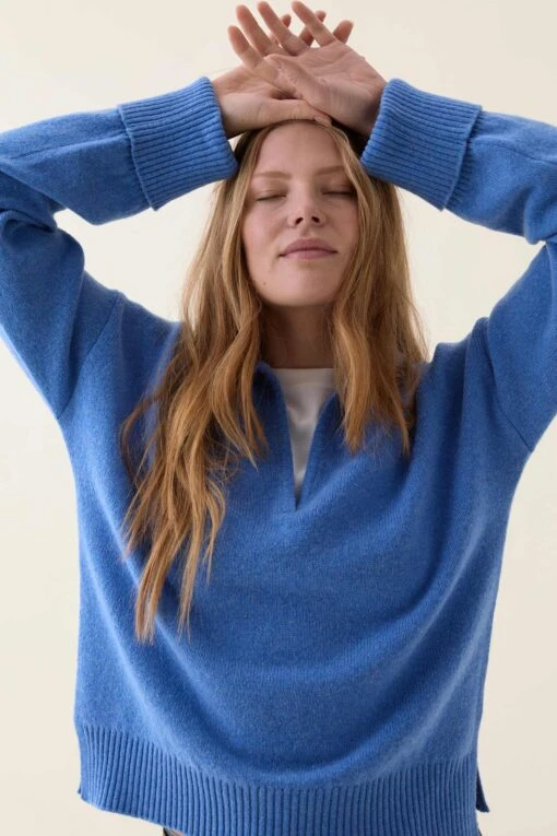 Hale Cornflower Open Collar Jumper - Image 3