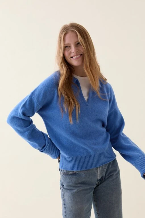 Hale Cornflower Open Collar Jumper - Image 2