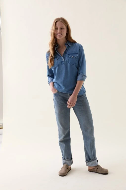 Keymar Washed Indigo Popover Top - Image 5