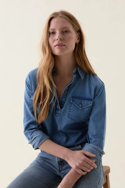 Keymar Washed Indigo Popover Top - Image 4