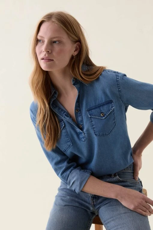 Keymar Washed Indigo Popover Top - Image 6