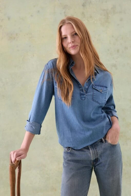 Keymar Washed Indigo Popover Top - Image 2