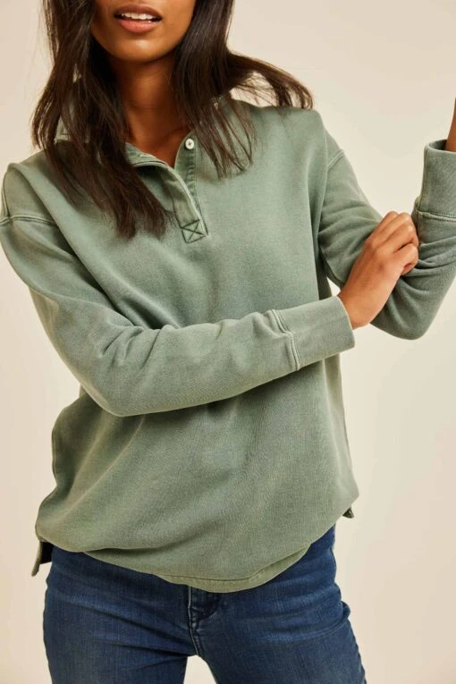 Kittisford Khaki Half Button Sweat - Image 3