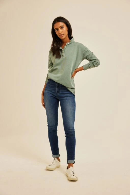 Kittisford Khaki Half Button Sweat - Image 2