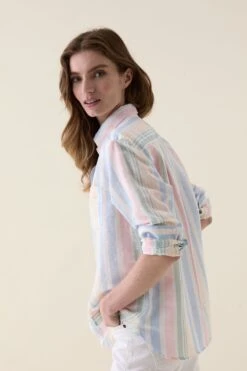 Cambray Multi Stripe Linen Blend Shirt -Buff Shop LOOK 112620