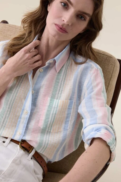 Cambray Multi Stripe Linen Blend Shirt - Image 3