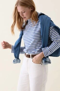 Laleham Blue Stripe Mock Neck Tee