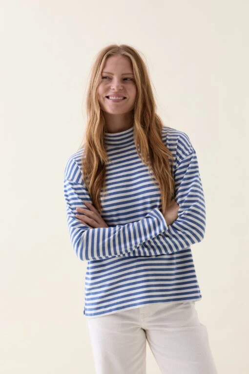 Laleham Blue Stripe Mock Neck Tee - Image 3