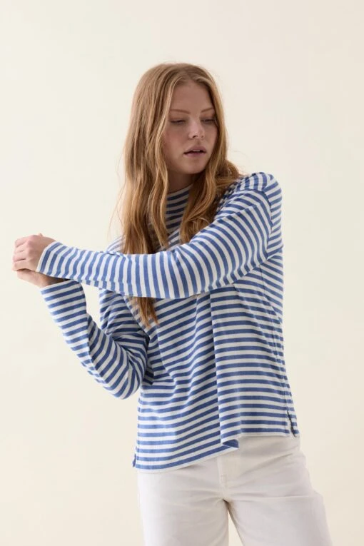 Laleham Blue Stripe Mock Neck Tee - Image 2