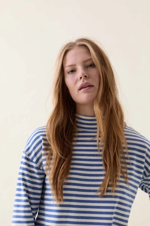 Laleham Blue Stripe Mock Neck Tee - Image 5