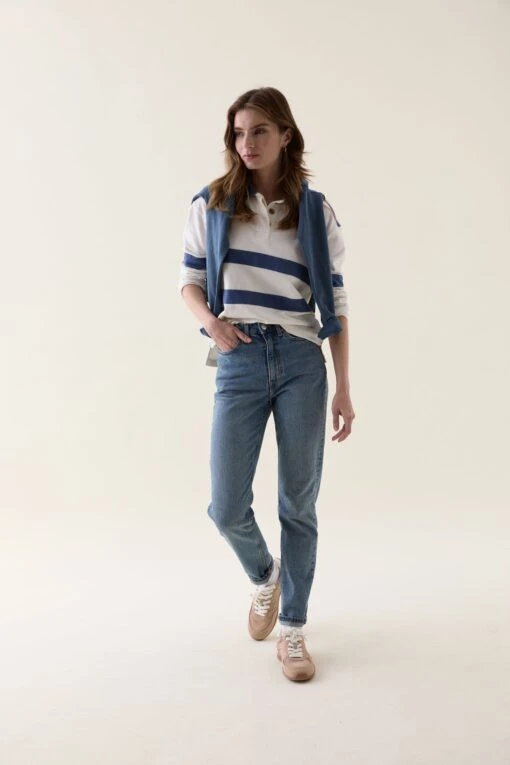 Loxwood Mid Blue Chest Stripe Rugby - Image 4