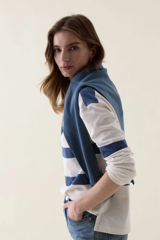 Loxwood Mid Blue Chest Stripe Rugby - Image 3
