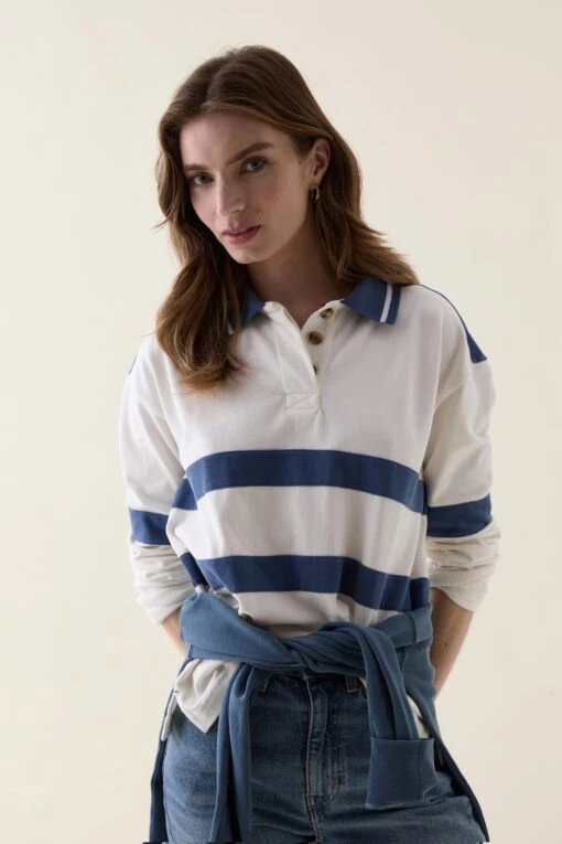 Loxwood Mid Blue Chest Stripe Rugby - Image 2