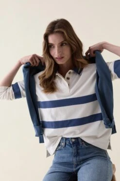 Loxwood Mid Blue Chest Stripe Rugby -Buff Shop Loxwood Blue Stripe Rugby6